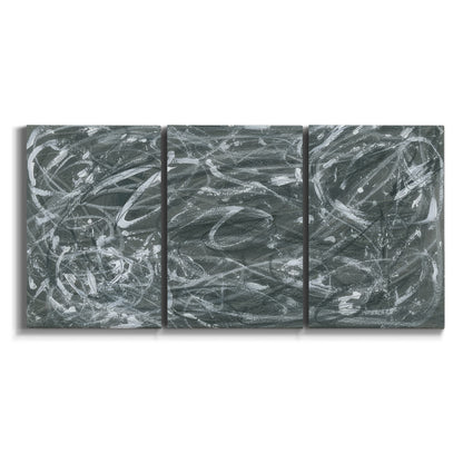 Three-panel canvas wall art featuring abstract view through window forms on white background.