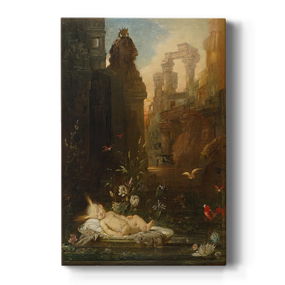 Canvas art print featuring a symbolic scene of a child among figures in a softly lit setting on a clean white background.