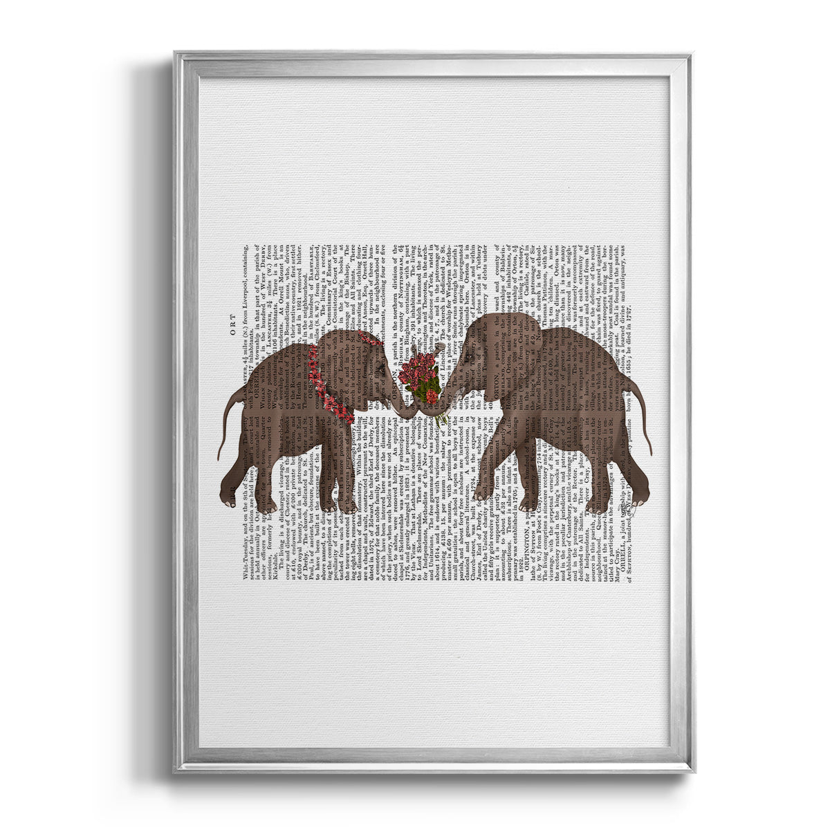 Elephant Bouquet, Landscape - Modern Framed Canvas Print