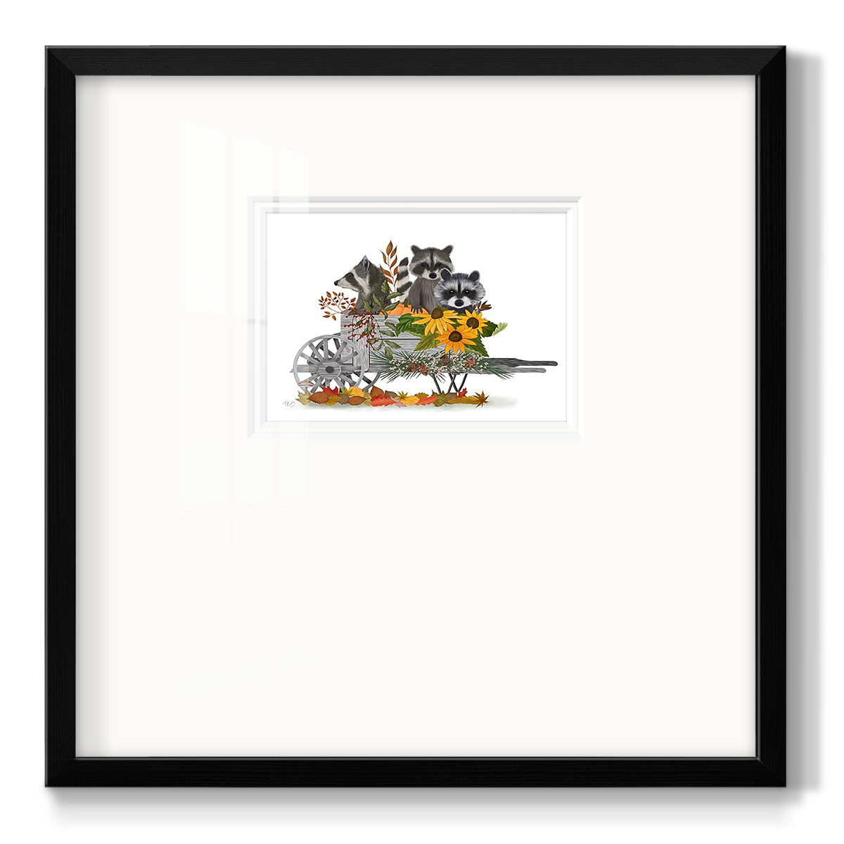 Raccoon Wheelbarrow - Double Matboard Framed Print