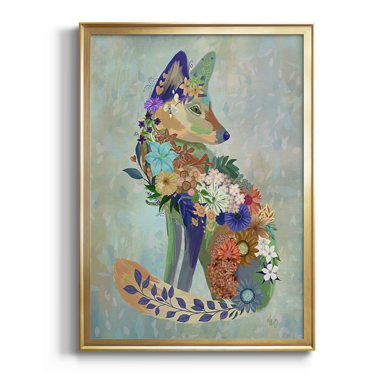 Fantastic Florals Fox, Sitting - Modern Framed Canvas Print