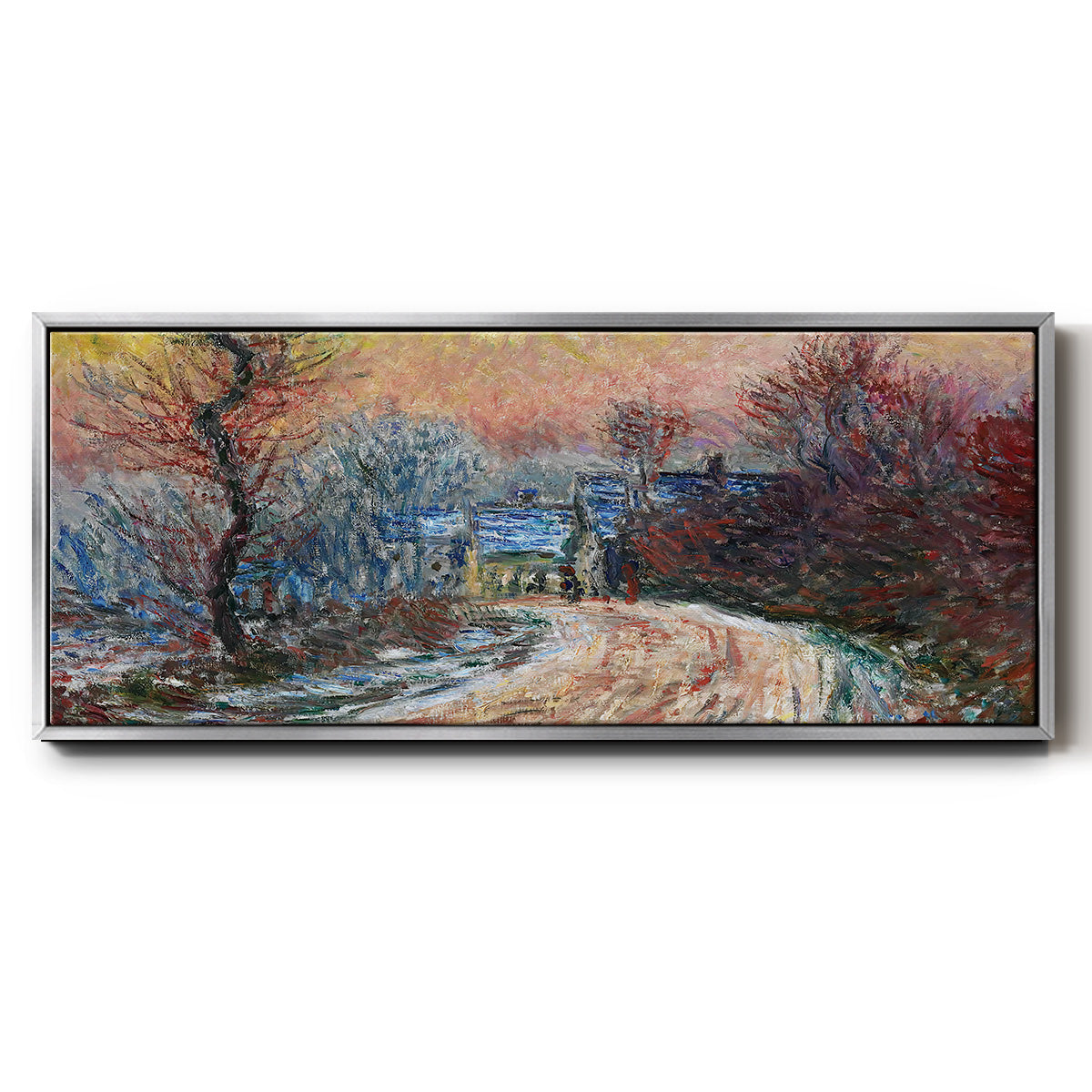 Road to Giverny in Winter, Sunset, 1885 - Floater Framed Canvas Print