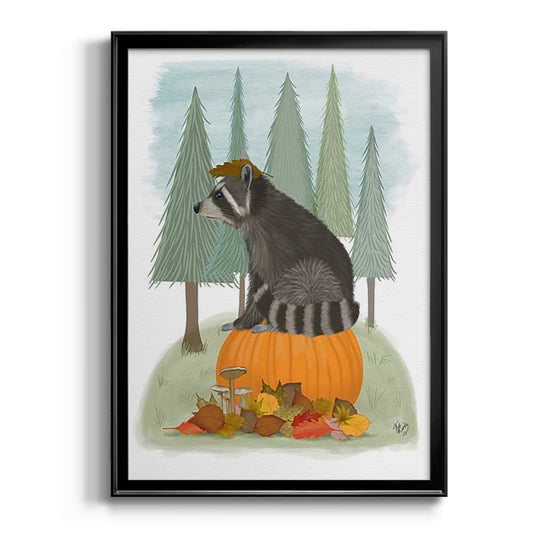 Raccoon On Pumpkin - Modern Framed Canvas Print