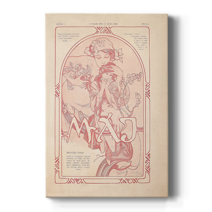 Canvas art print featuring an Art Nouveau illustration of a woman symbolizing spring with soft floral details on a clean white background.