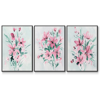 Posy Blooms I - Framed Premium Gallery Wrapped Canvas L Frame 3 Piece Set - Ready to Hang