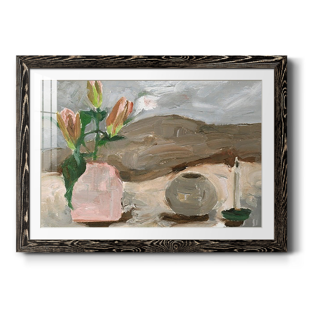 Vase of Pink Flowers V - Barnwood Framed Art Print