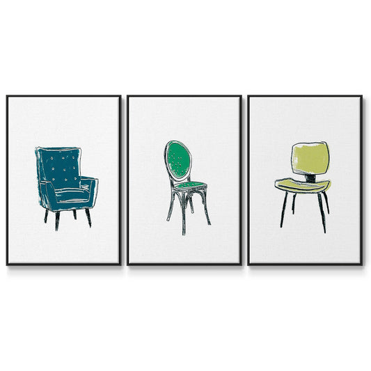 Take a Seat VI - Framed Premium Gallery Wrapped Canvas L Frame 3 Piece Set - Ready to Hang