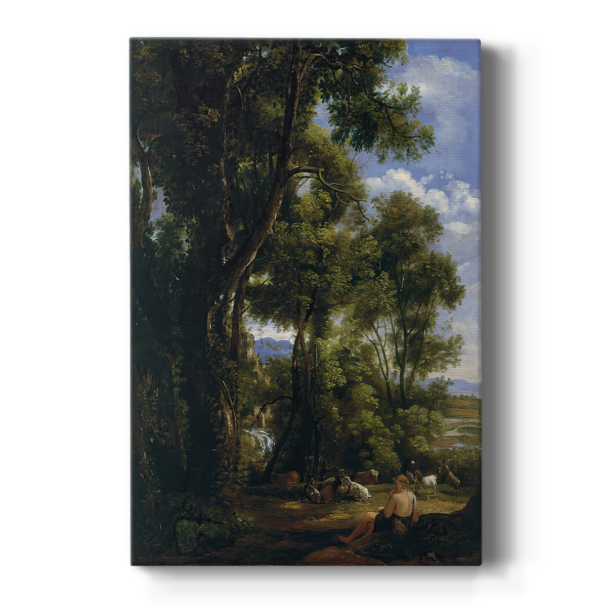 Canvas art print featuring a pastoral landscape with a goatherd and animals in open terrain on a clean white background.