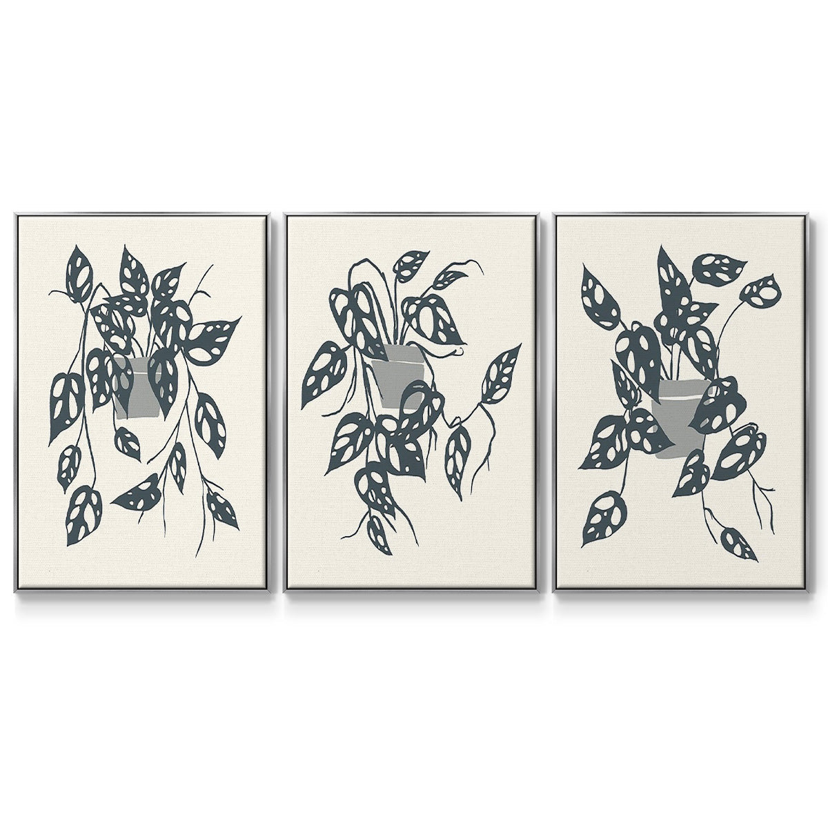 Growing Leaves IV - Framed Premium Gallery Wrapped Canvas L Frame 3 Piece Set - Ready to Hang