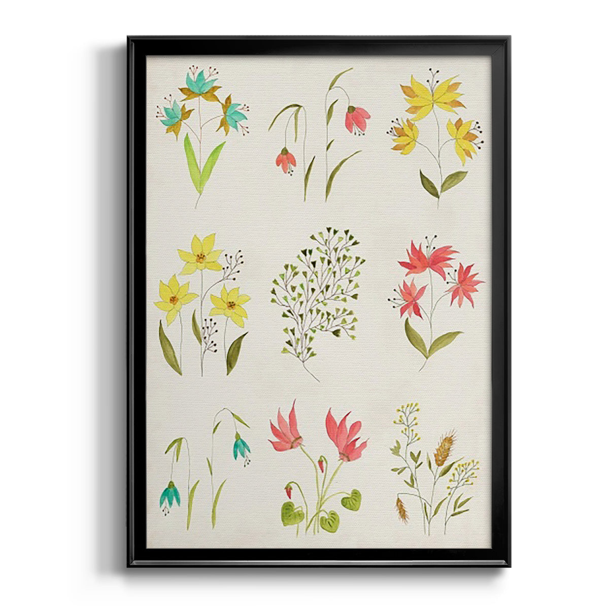 Floral Gatherings Grid - Modern Framed Canvas Print