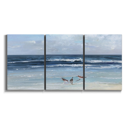 Three-panel canvas wall art featuring loose farmhouse style floral painting on white background.