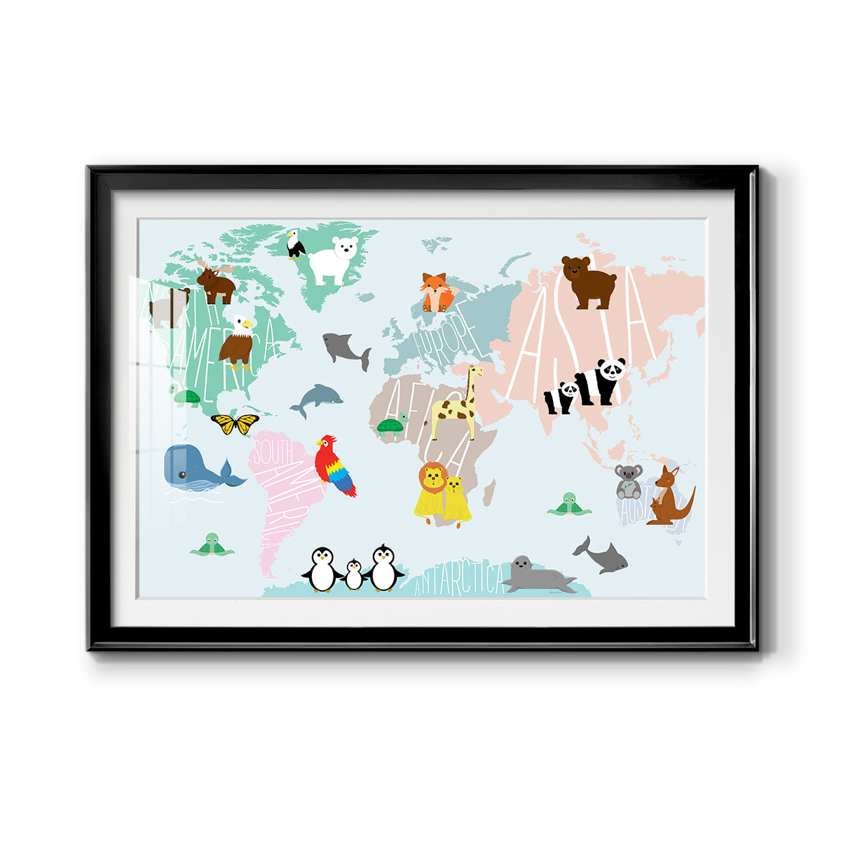 Animal Map Premium Framed Print - Ready to Hang