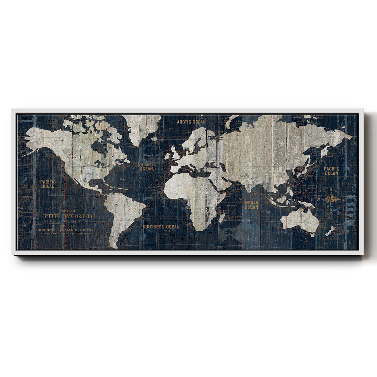 Old World Map Blue - Floater Framed Canvas Print