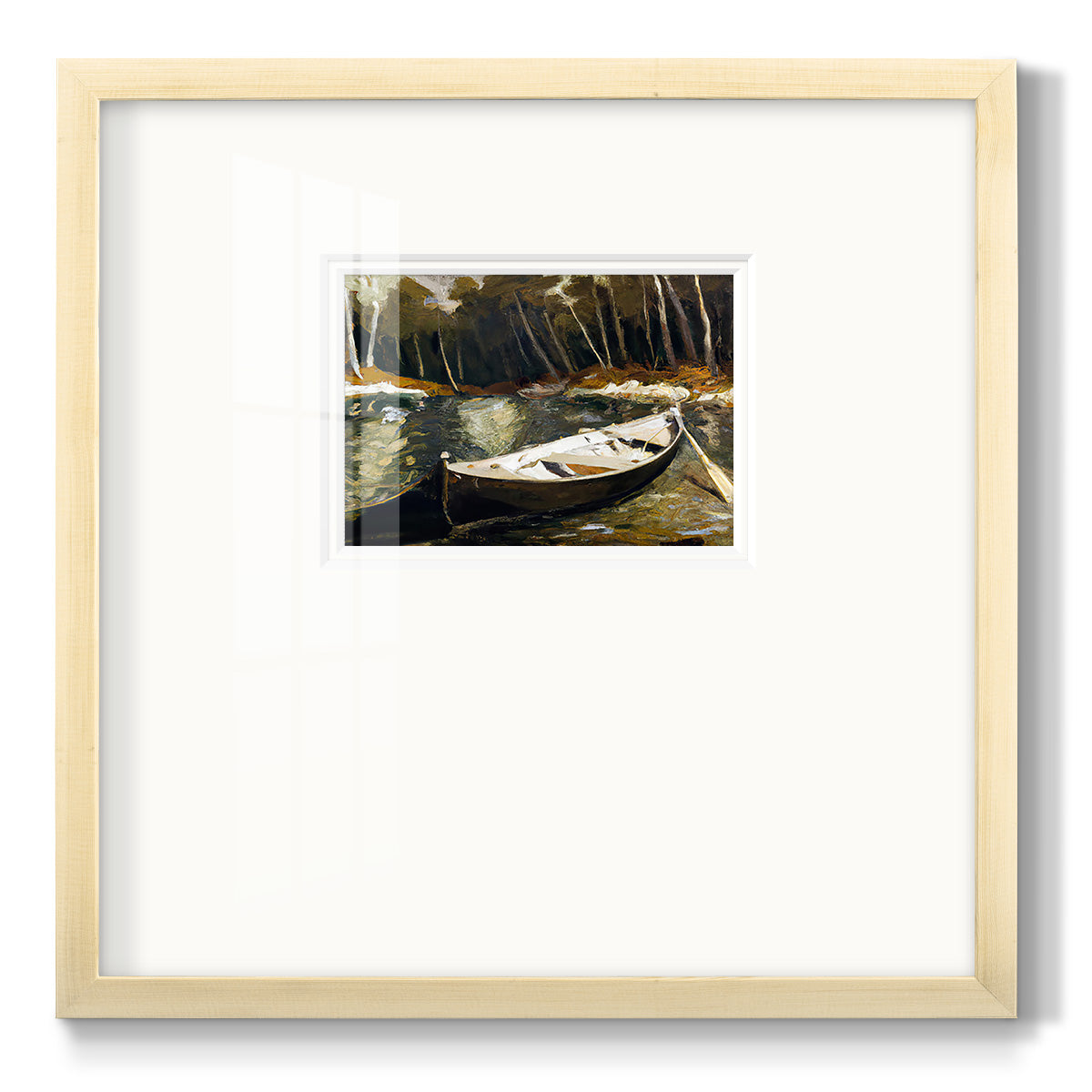 Canoe in the Woods - Double Matboard Framed Print