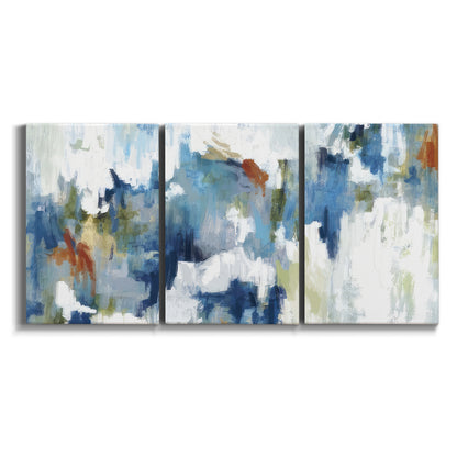 Three-panel canvas wall art featuring flowing abstract color movement on white background.