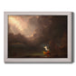 Allegorical landscape painting from the Voyage of Life series by Thomas Cole printed on canvas in an ornate weathered white frame.
