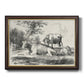 Classical pastoral landscape artwork by Nicolas Berchem printed on canvas in an ornate mahogany wood frame with gold liner.