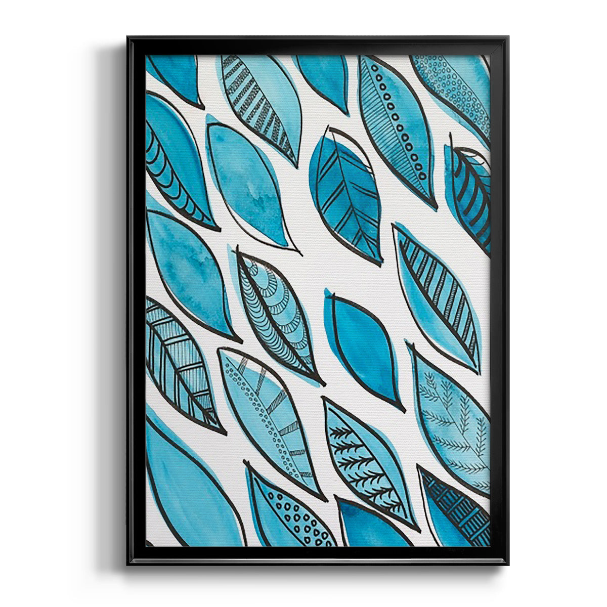 Patterned Leaf Shapes I - Modern Framed Canvas Print