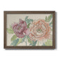 Modern peony floral drawing printed on canvas in an ornate traditional bronze frame.