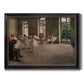 Early impressionist ballet rehearsal painting by Edgar Degas printed on canvas in an ornate black frame with gilded inner detail.
