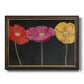 Contemporary poppy flower artwork printed on canvas in an ornate mahogany wood frame with gold liner.