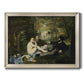 Groundbreaking impressionist picnic scene by Édouard Manet printed on canvas in an ornate champagne frame.