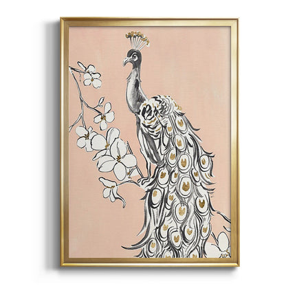 Peacock in Gold II - Modern Framed Canvas Print