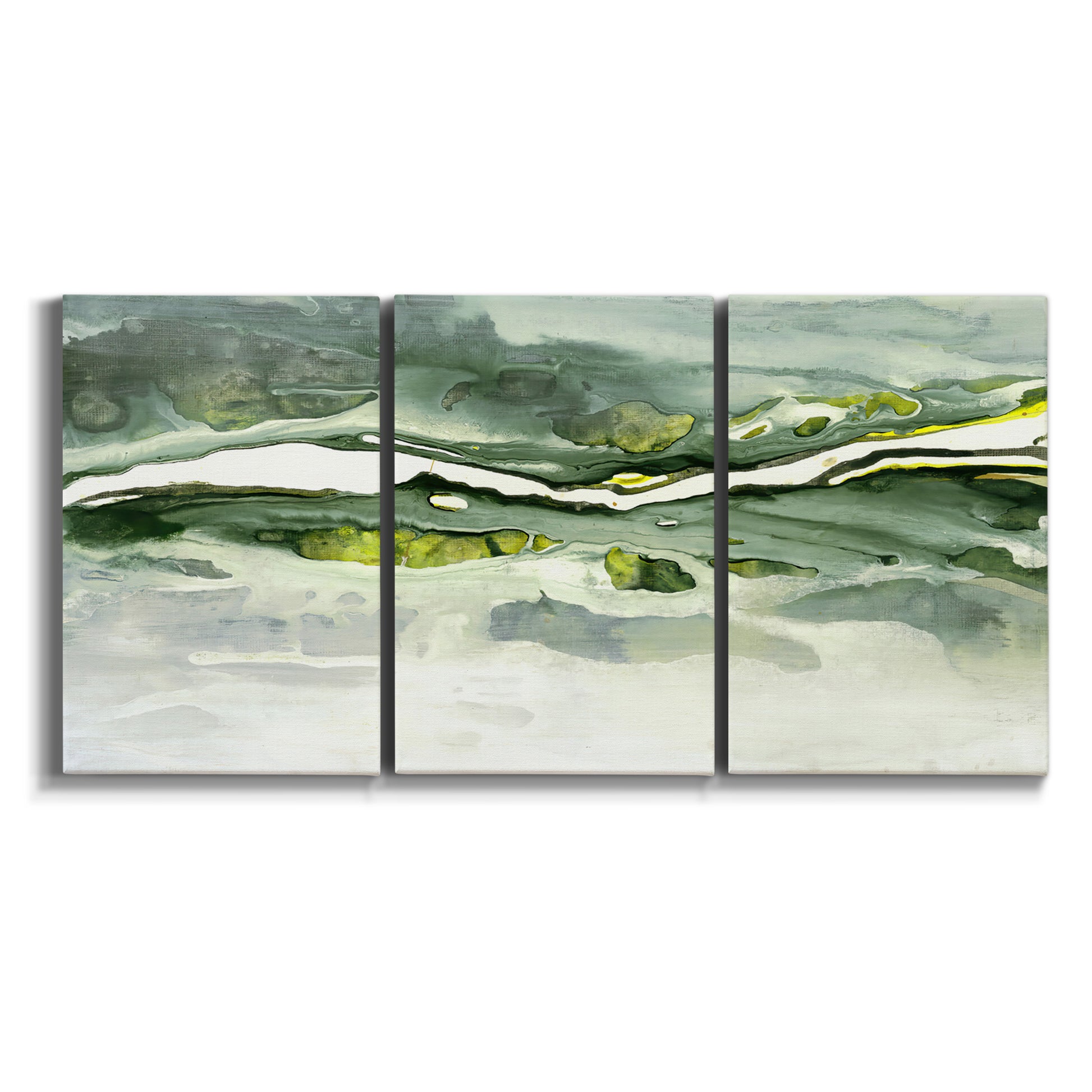 Three-panel canvas wall art featuring abstract passage of time composition on white background.
