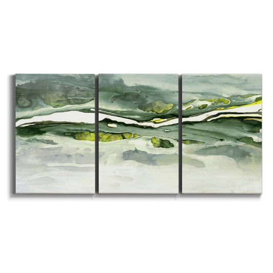 Three-panel canvas wall art featuring abstract passage of time composition on white background.
