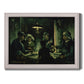 Early expressive study of peasant figures by Vincent van Gogh printed on canvas in an ornate weathered white frame.