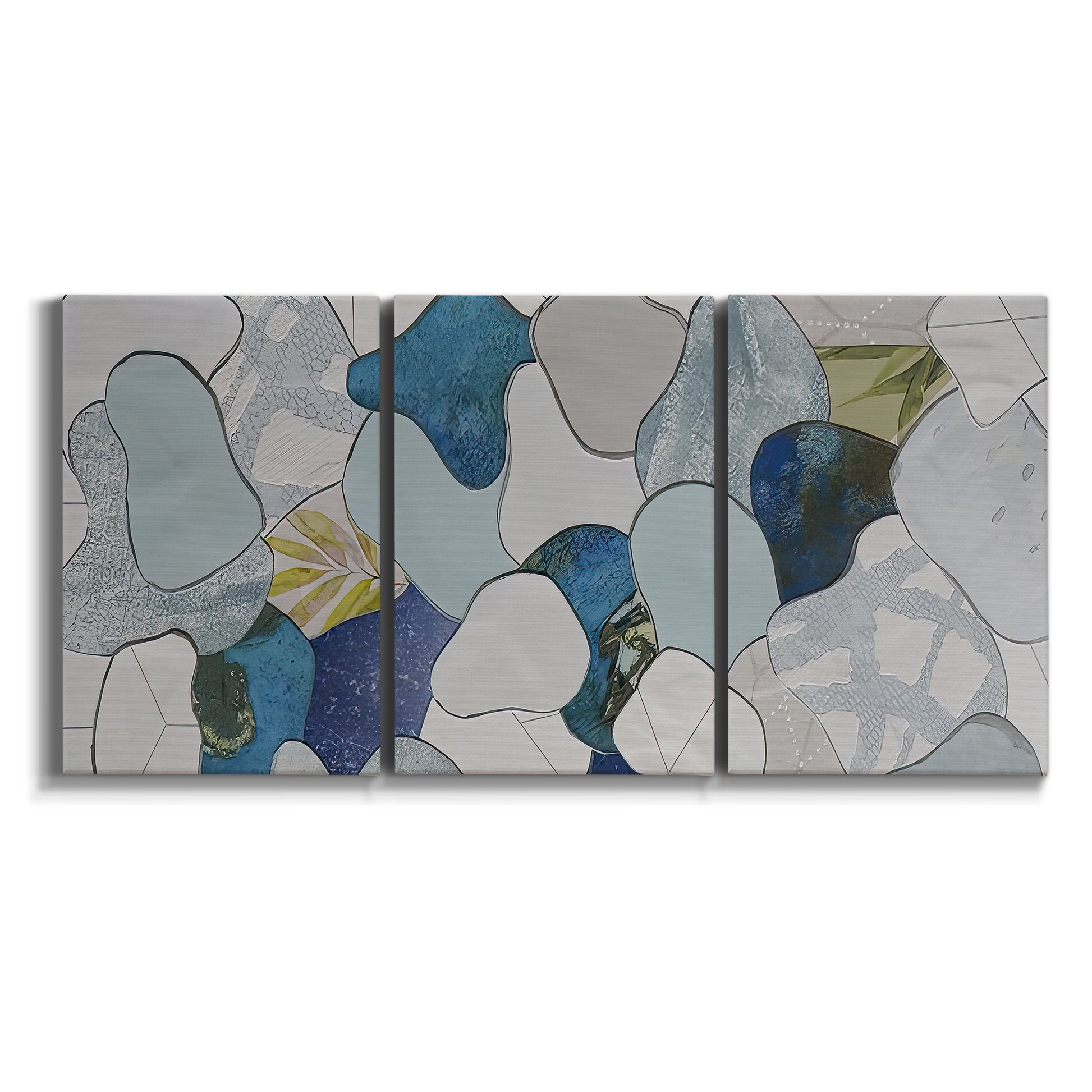 Three-panel canvas wall art featuring mid century geometric pink abstraction on white background.