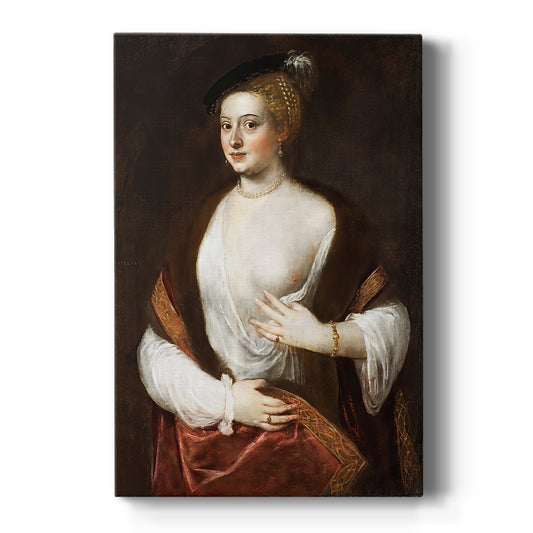 Canvas art print featuring a Renaissance portrait of a woman with soft light and warm tones on a clean white background.