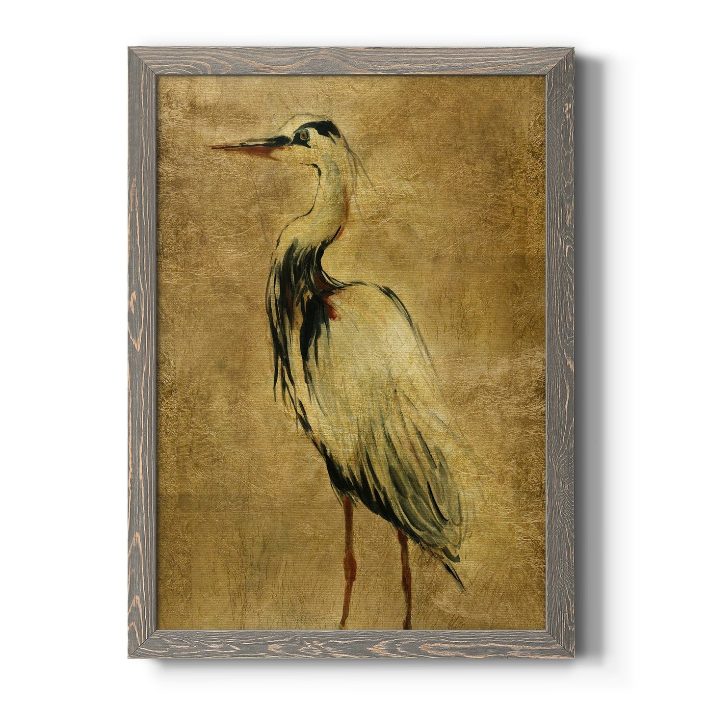 Gold Crane at Dusk II - Barnwood Framed Canvas Print