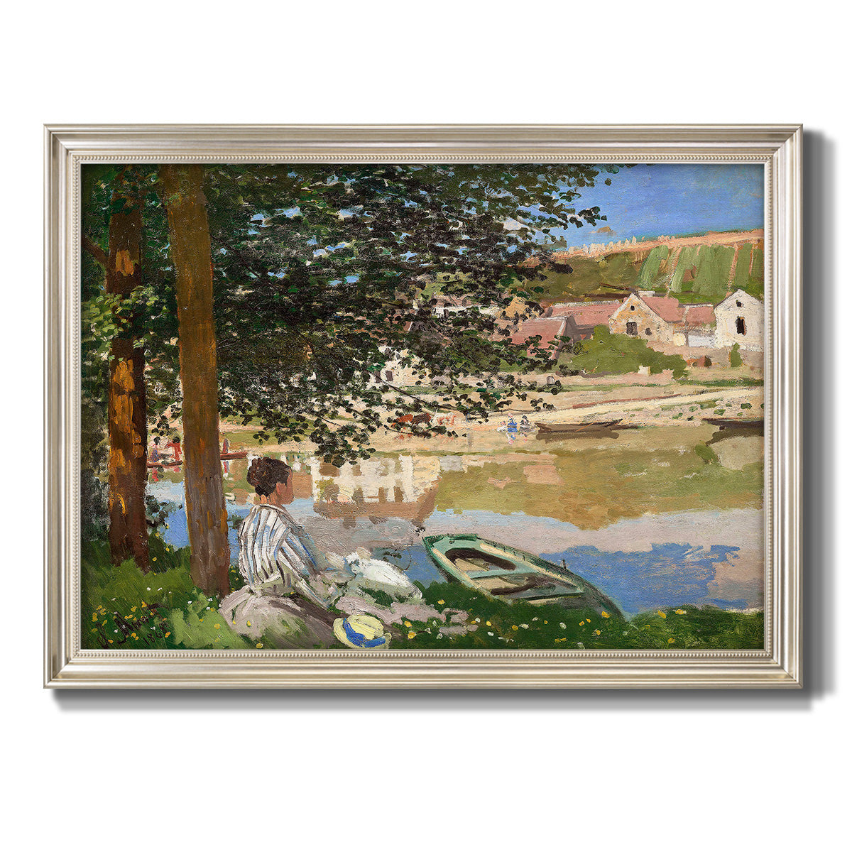 On the Bank of the Seine, Bennecourt - Ornate Framed Canvas Print