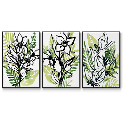 Tropical Sketchbook I - Framed Premium Gallery Wrapped Canvas L Frame 3 Piece Set - Ready to Hang