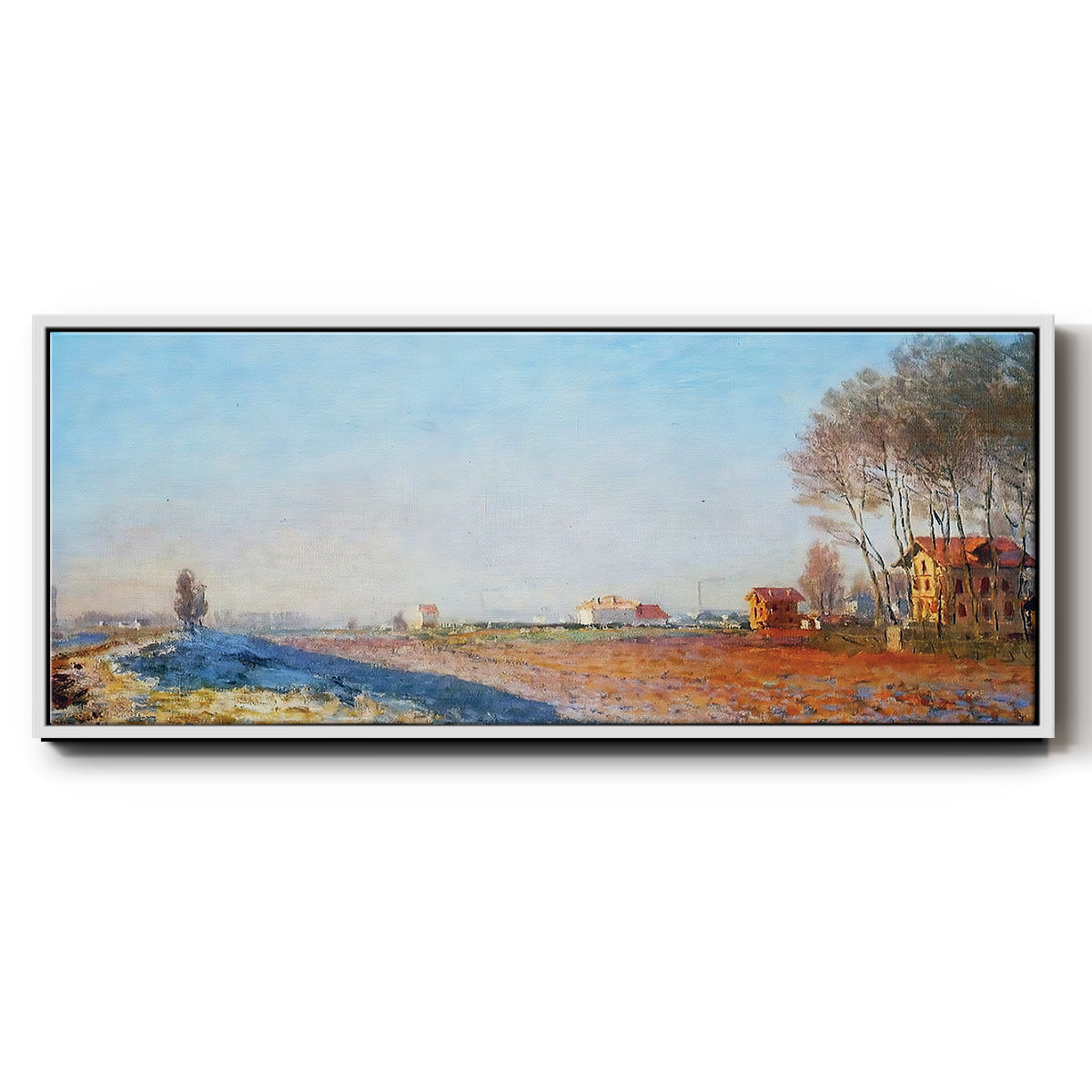 The Plain of Colombes, White Frost, 1873 - Floater Framed Canvas Print
