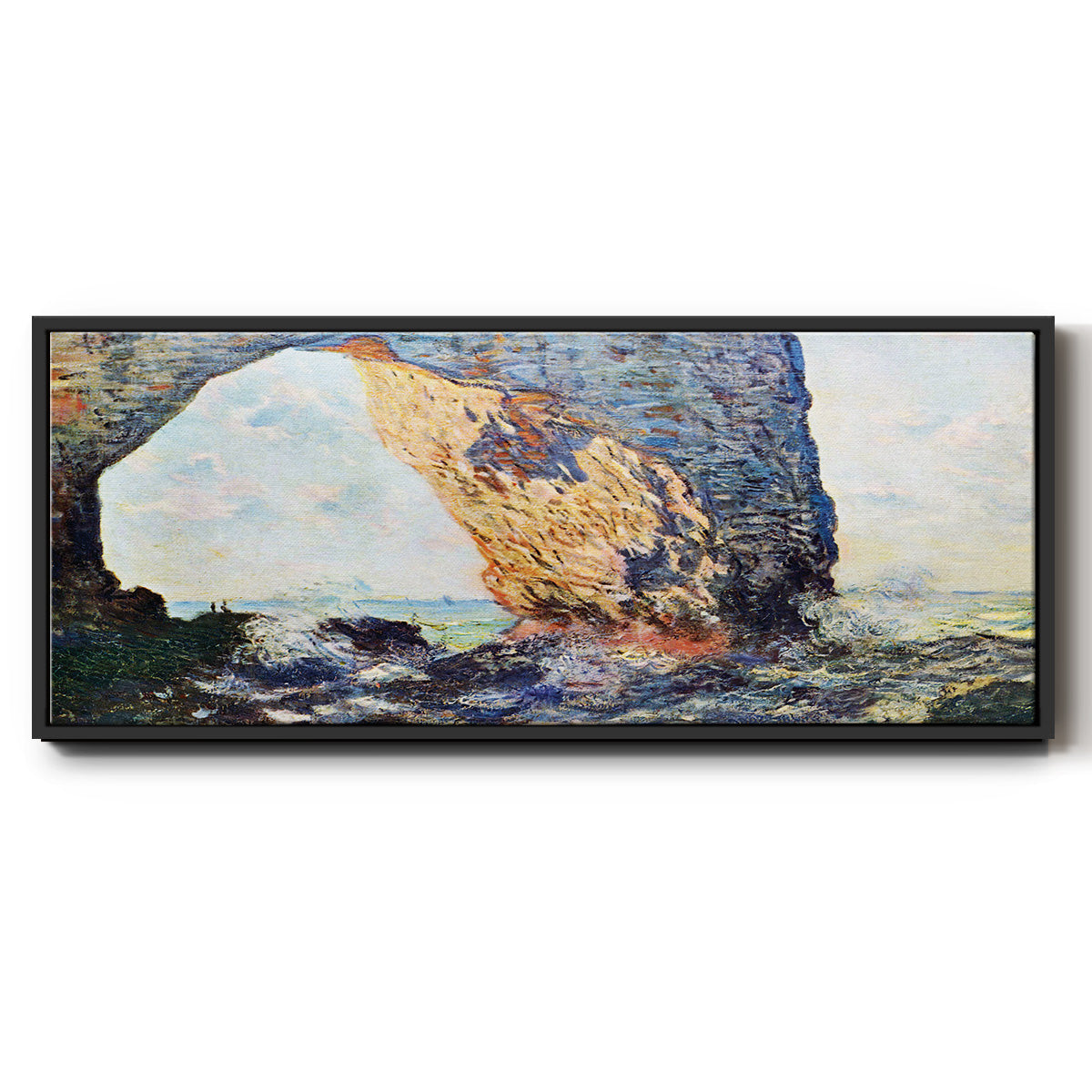 The rocky cliffs of Ã‰tretat (La Porte man) [1] by Monet - Floater Framed Canvas Print
