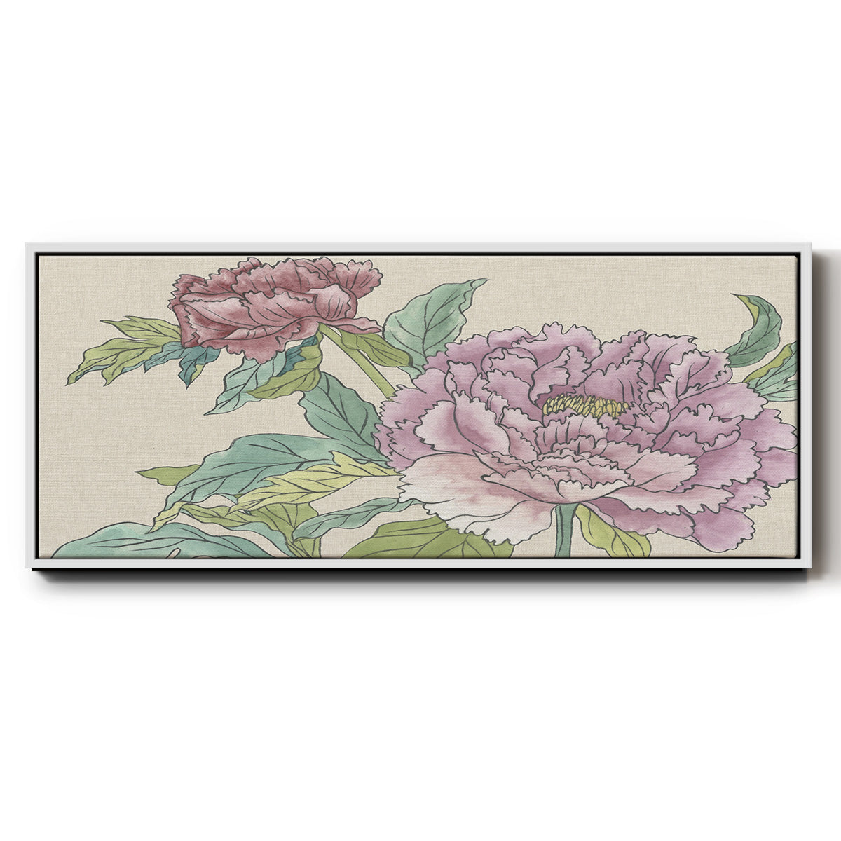 Peony Blooms I - Floater Framed Canvas Print