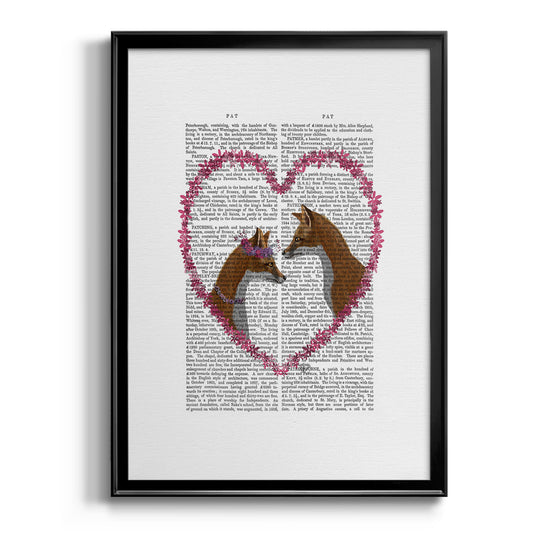 Foxes in Pink Heart - Modern Framed Canvas Print