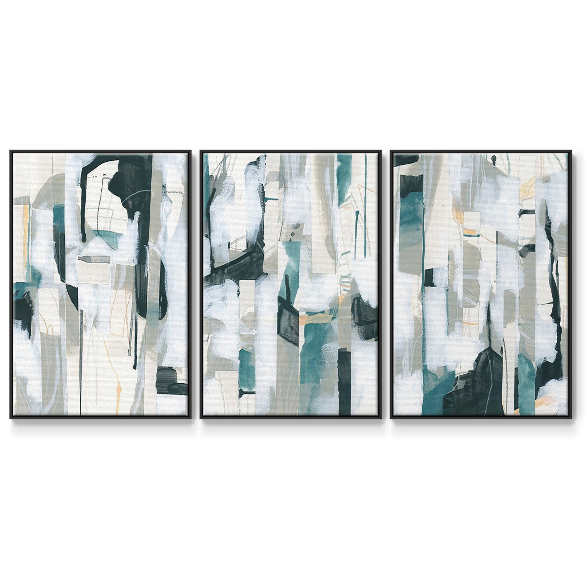 Sea Cavern Strata I - Framed Premium Gallery Wrapped Canvas L Frame 3 Piece Set - Ready to Hang