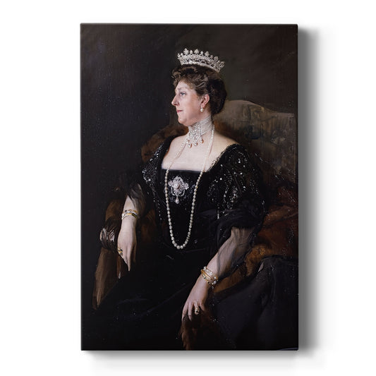 Canvas art print featuring an impressionist portrait of a woman in formal attire with soft coastal light on a clean white background.