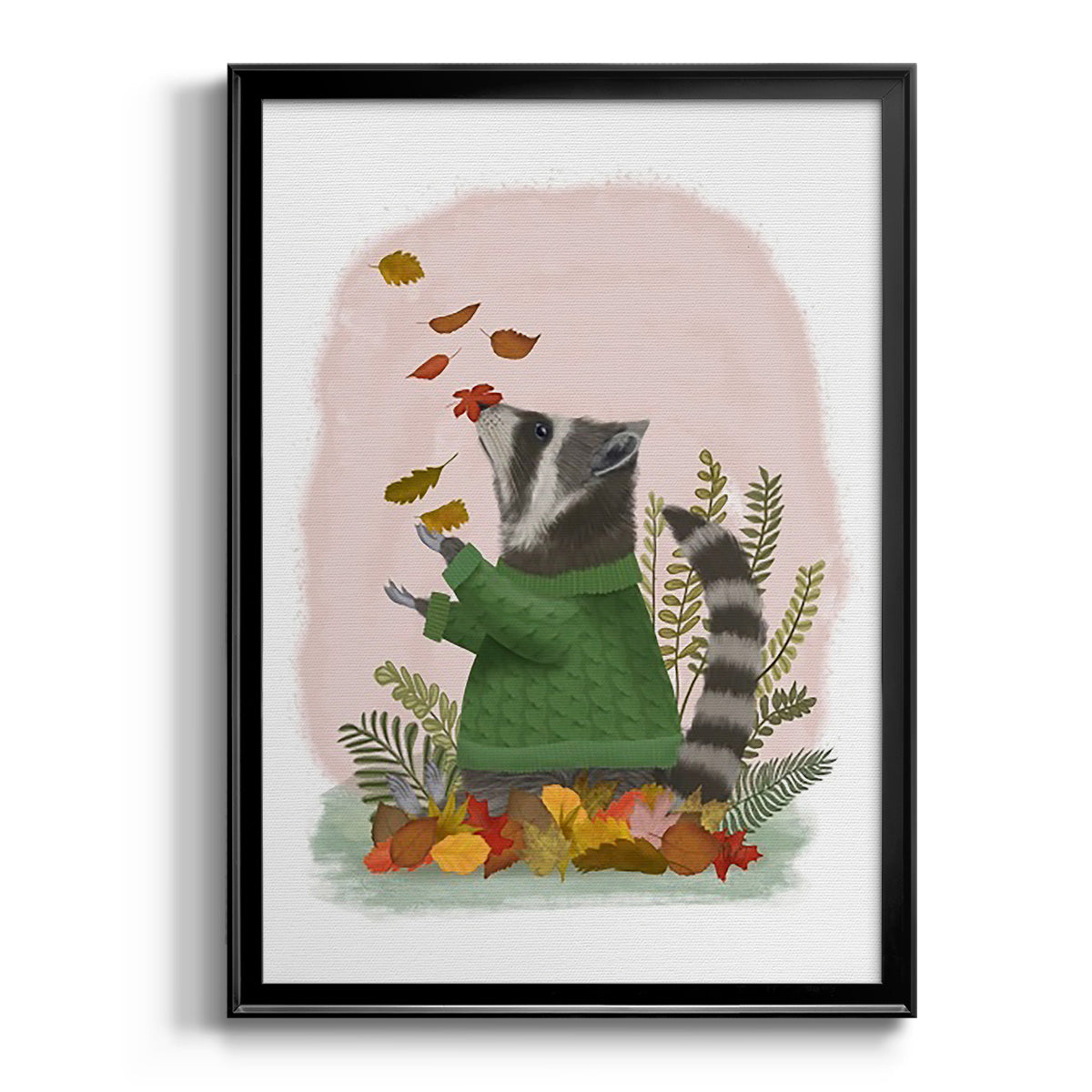 Raccoon Catching Leaves - Modern Framed Canvas Print