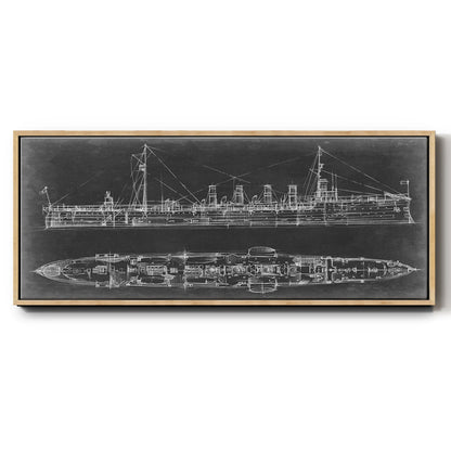Navy Cruiser Blueprint - Floater Framed Canvas Print