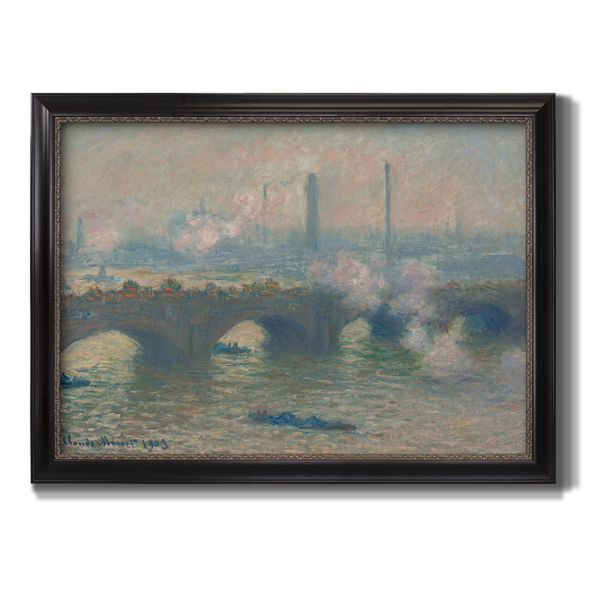 Waterloo Bridge, Gray Day - Ornate Framed Canvas Print
