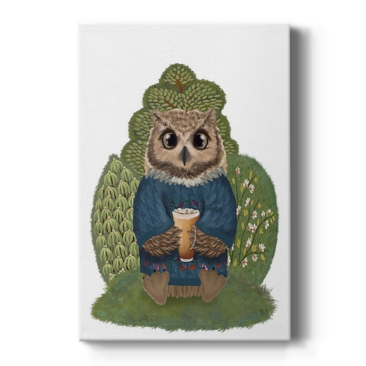 Latte Owl in Sweater - Canvas Art Print