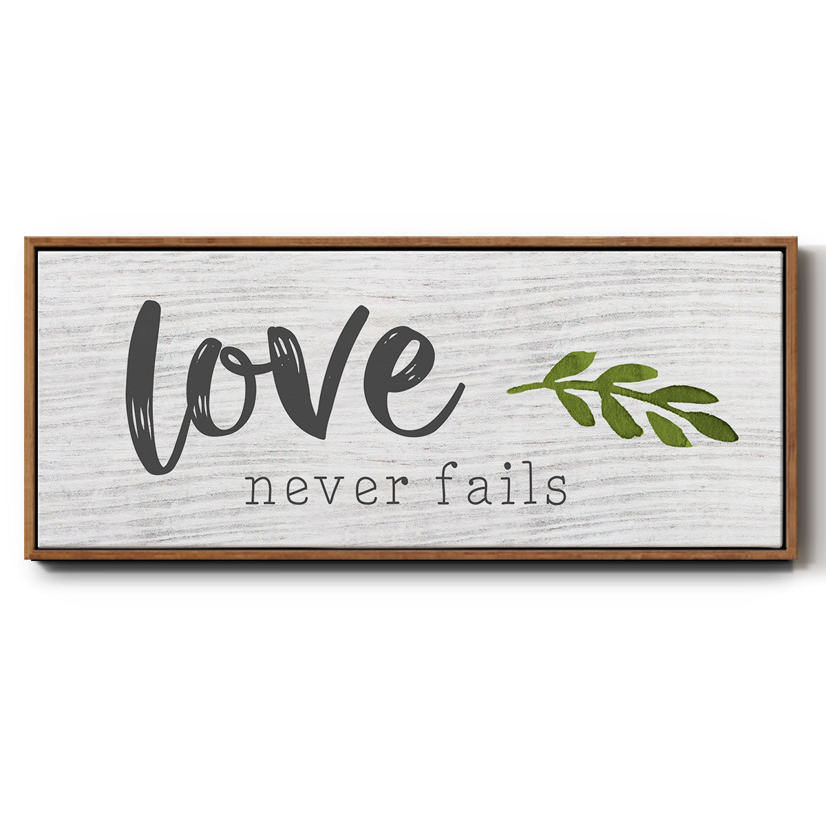 Love Never Fails - Floater Framed Canvas Print