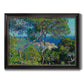 Impressionist Mediterranean coastal landscape by Claude Monet printed on canvas in an ornate black frame with gilded inner detail.