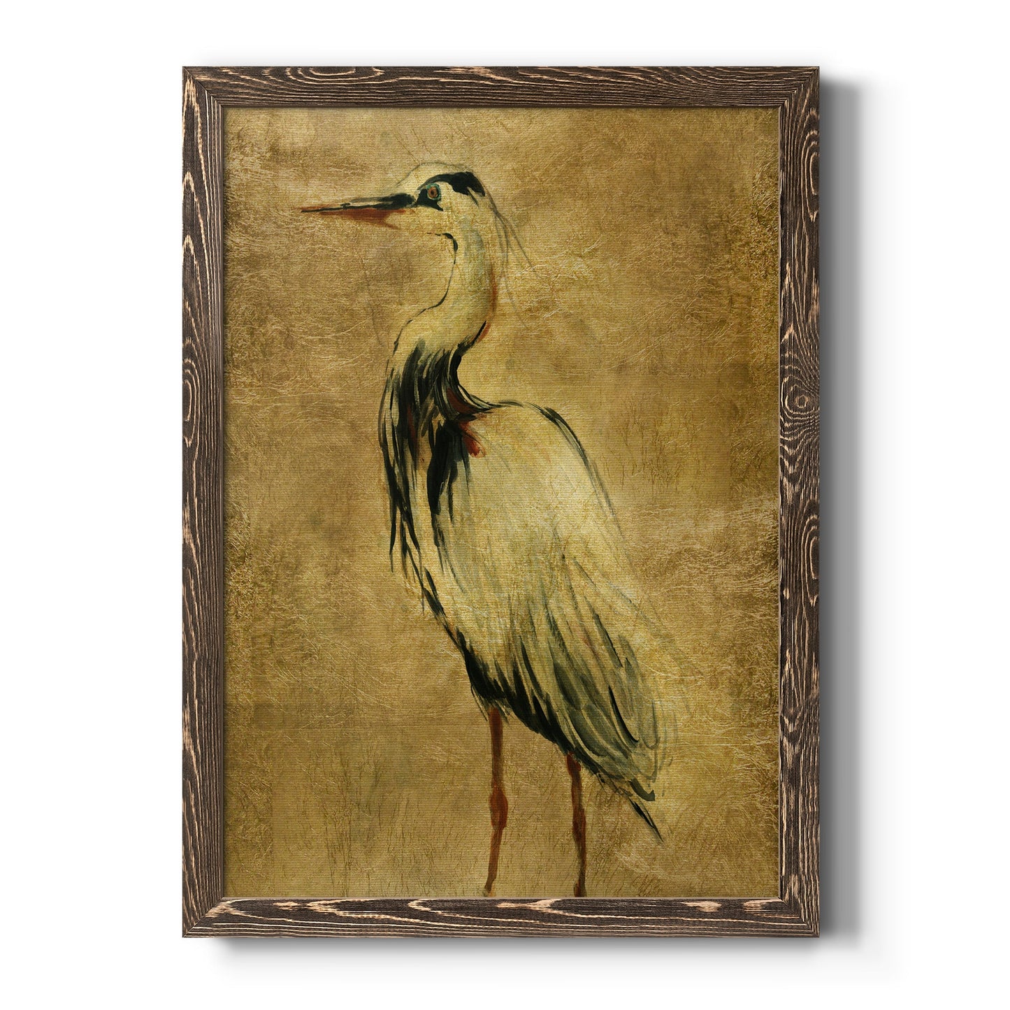 Gold Crane at Dusk II - Barnwood Framed Canvas Print