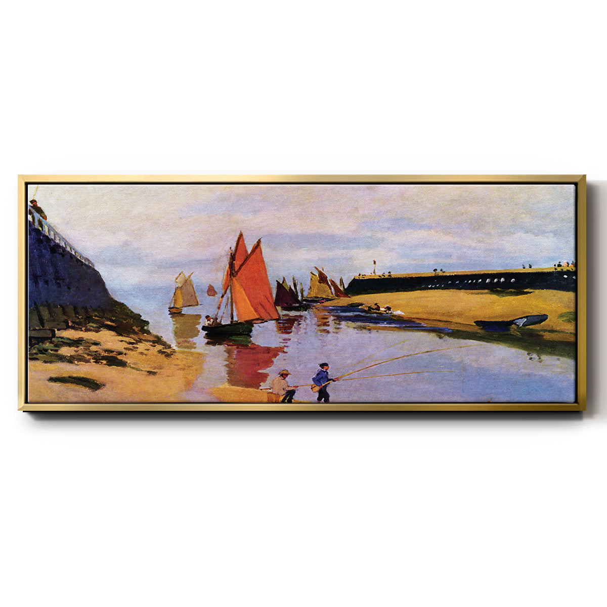 Breakwater at Trouville, Low Tide, 1870 - Floater Framed Canvas Print
