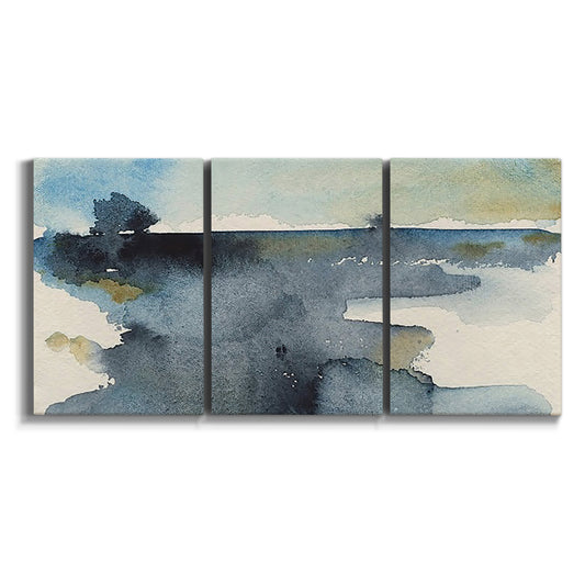 Three-panel canvas wall art featuring abstract watercolor with upward motion on white background.
